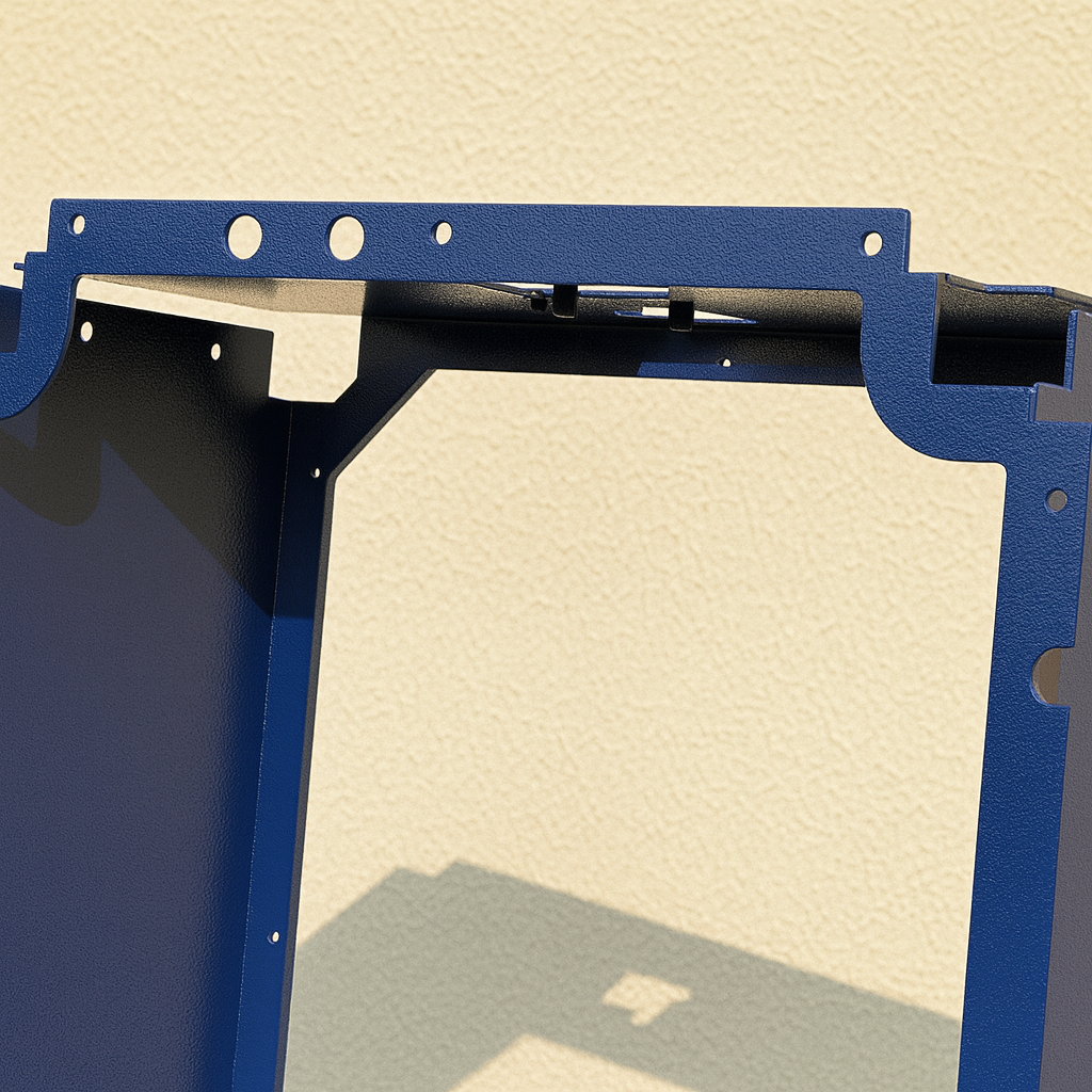 räzise gebogenes Blechgehäuse von JB METALL – Beispiel einer hochwertigen Biegearbeit mit sauberer Kantenführung und pulverbeschichteter Oberfläche. biegearbeiten